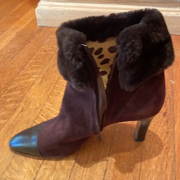 Valentino Couture Brown Suede Faux-Fur Trimmed Boots, Size 38.5 - Picture 10 of 15